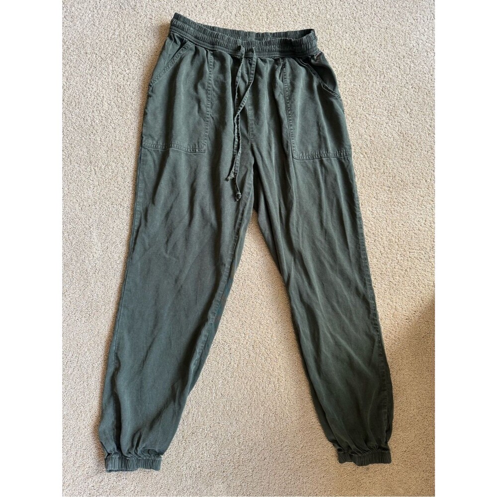 PINK Victoria’s Secret Olive Green Linen Joggers Drawstring Pants Size S